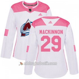Dame Ishockey Colorado Avalanche Tröja Nathan MacKinnon 29 Adidas 2017-2018 Vit Rosa Fashion Authentic
